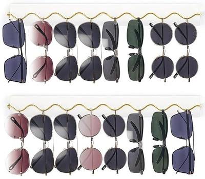 Mkono Wall Sunglass Organizer, Wood Hanging Glasses Holder Storage 2 Pack | Space Saving, Holds 8 Eyewear Pairs, Eyeglass Display, Easy to Install, for Entryway Bedroom Living Room Girl Room Gift Ideal