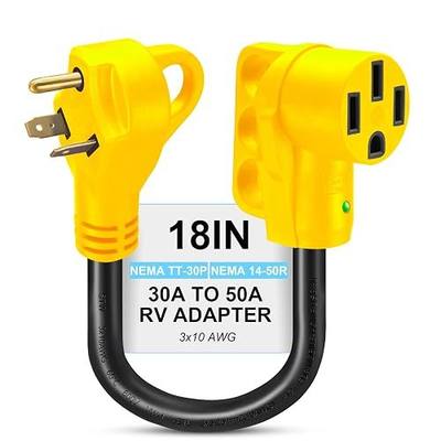 30 Amp to 50 Amp RV Adapter Cord 18 inch, NEMA TT-30P to NEMA 14-50R, Electrical Plug Adapter Rating for 30A/125V, Heavy Duty RV Adapter Cord with Grip Handle, ETL Listed
