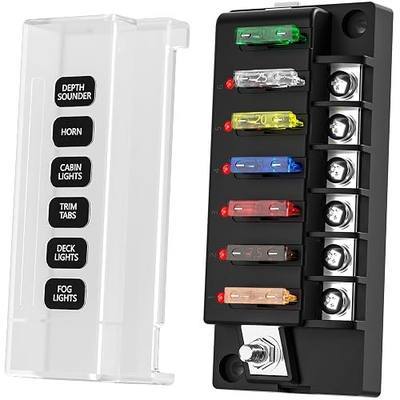 12V/24V 6-Circuit Waterproof Marine Fuse Box with LED Indicator, ATO Blade Fuse Block for Automotive, Marine, Truck, Car, Boat, RV