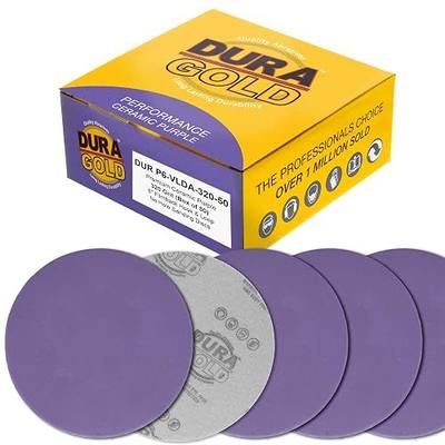 Dura-Gold Premium 320 Grit 6" Purple Film Ceramic Sanding Discs, Box of 50 - Hook & Loop Backing Sandpaper for DA & Random Orbital Sanders - Fast Sharp-Cut Abrasive, Sand Auto Paint, Wood, Woodworking