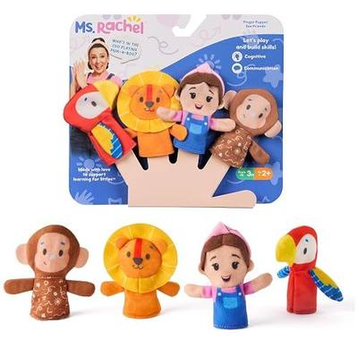 Ms. Rachel Zoo Friends Finger Puppets, 4-Pack with Lion, Monkey & Parrot