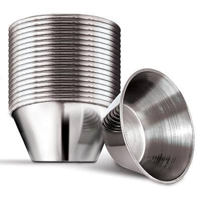 1.5 oz Stainless Steel Condiment Cups (12 Pack), Individual Portion Dipping Sauce Cups, Small Metal Ramekins for Ketchup, Marinara, BBQ Sauce, and More! Reusable Condiment Cups for Restaurants
