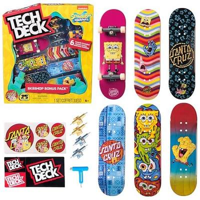 TECH DECK Spongebob Sk8shop Bonus Pack Customizable Fingerboards Set | Customize 6 Boards with Skate Tool & Wheels, Authentic Details, Fidget Skateboard Toy Gifts for Kids & Collectors Ages 6+