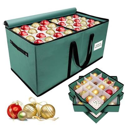 Christmas Ornament Storage Box, Ornament Storage Container with 8 Trays, Xmas Decoration Organizer Holds Up to 128 Decoration Balls, Durable 600D Oxford Material(Green)
