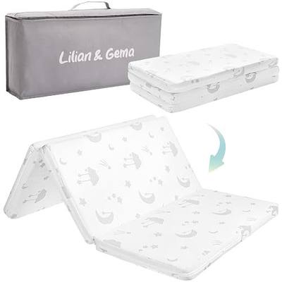 Lilian&Gema Pack and Play Mattress 38"x26"x1.5", Portable Crib Mattresses | Waterproof Cover, Breathable Plush Design, Trifold Foam Mattress Topper with Comfortable Support for Baby, with Traveling Bag