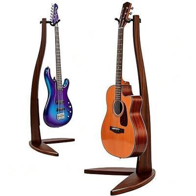 MUSO Guitar Bass Hanger Stand, Solid Wood Bow Holder Mermaid Shaped for Display and Storage, 42 inches Height Anti-scratched and Anti-bump, Deorate Studios, Living room and Stage (Black Walnut, 1)