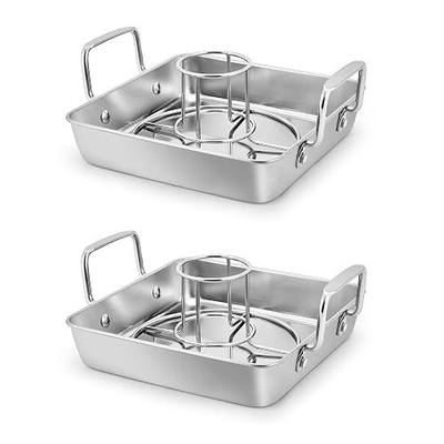 Leonyo Beer Can Roasting Chicken Holders, Stainless Steel 9 Inch Chicken Roasting pans, Heavy duty 2 Roaster Pans with 2 Vertical Racks for Grilling, Smoker BBQ, Oven & Dishwasher Safe