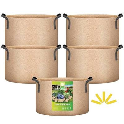 iPower 5-Pack 15 Gallon Plant Grow Bags Thickened Nonwoven Aeration Fabric Pots Heavy Duty Durable Container, Strap Handles for Garden, Tan New