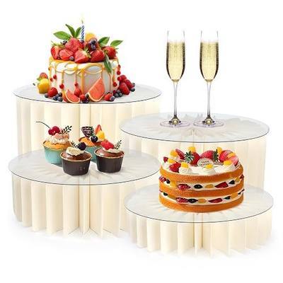 Buffet Risers Food Risers for Buffet Table Acrylic Risers Display Stands Tall Cake Stands Cylinder Stands for Party Pedestal Cake Stand Dessert Table Display Set Cupcake Stands Cupcake Display (4 Pcs White)