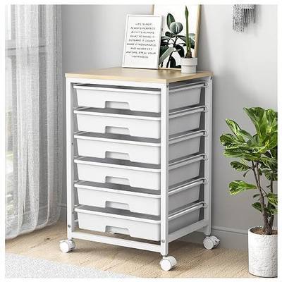 SYKIARIOL Utility Cart with 6 Drawers,White | Rolling Storage Cart with Lockable Wheels and Wooden Tabletop for Under Desk Storage,Teacher Cart for Classroom