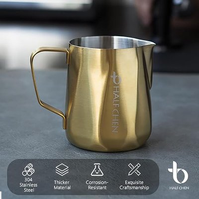 Stainless Steel Milk Frothing Pitcher, 12oz Gold Latte Art Cup | Ideal for espresso, cappuccino and latte preparation at home or cafés.