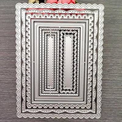 Nested Rectangle Frame Cutting Dies, Stitched Scallop Metal Cutting Dies Stencils DIY Etched Dies Craft Paper Card Making Scrapbooking Embossing (Style A)