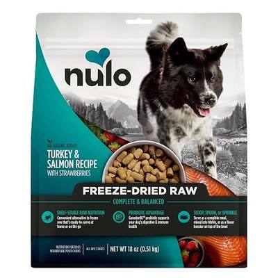 Nulo Freeze-Dried Raw Turkey & Salmon Recipe with Strawberries Complete and Balanced Dry Dog Food Kibble, 18 Ounce Bag