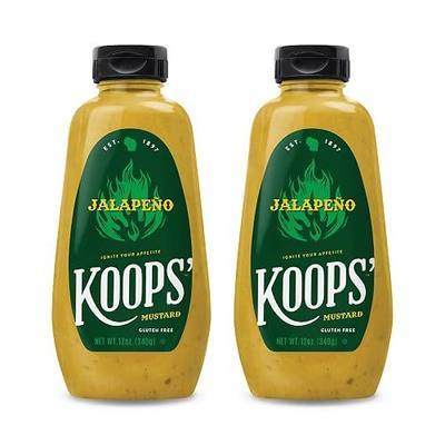 Koops' Jalapeno Mustard – Spicy Gourmet Mustard, Gluten-Free, Kosher, Made in USA, From Quality Mustard Seeds, Hot Mustard Sauce – 12 Oz, Pack of 2