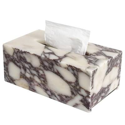 Noble and Light Luxury Natural Travertine Marble Household Tissue Box for Bathroom | Office | Desk | countertop | Vanity | Bedroom | Bedside Table |Calacatta Viola