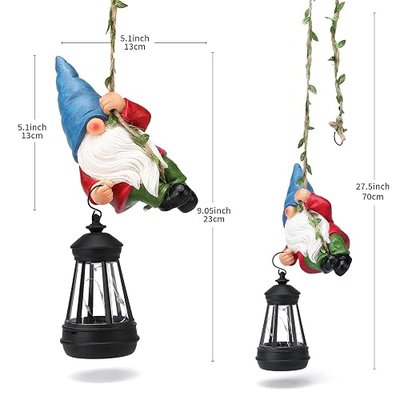 Solar Hanging Gnome Garden Statues Climbing Rope Gnome with LED Lantern Summer Outdoor Decor Tree Hugger Yard Porch Wall Fence Decoration Mother's Day Birthday Gifts for Mom Women