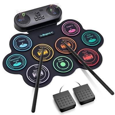 Anpro Electric Drum Set Bluetooth: 9 Drum Pad with Dual Stereo Speakers, Roll-up Electronic Drum Kit with Drum Pedals Drum Sticks, Support Headphone/MIDI Practice, Gift for Children and Adult Beginner | Roll-up, Dual Stereo Speakers,Support Headphone/MIDI Practice, with Drum Pedals Drum Stick, for K