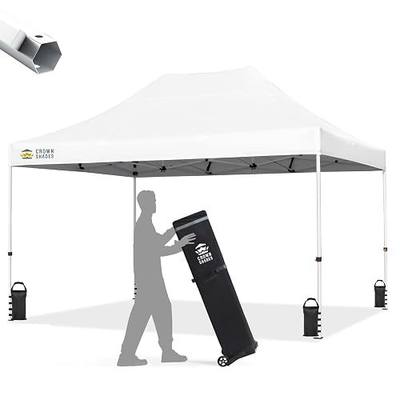 CROWN SHADES 10x15 Pop Up Canopy Tent, Thicken Frame Commercial Heavy Duty Tent, 8 Stakes & 4 Sandbags & 4 Ropes, Outdoor Canopies for Events, Parties,White | Thicken Frame Commercial Heavy Duty Tent, 8 Stakes & 4 Sandbags & 4 Ropes, Outdoor Canopies for Events, Parties