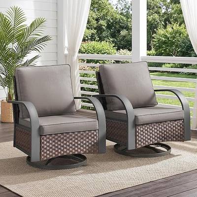 Outdoor Swivel Rocker Patio Chairs of 2, Patio Conversation Glider Set with Wide Metal Armrests, Handwoven Rattan Bistro Set for Backyard, Garden, Luxury Patio Furniture for Indoor (Grey)