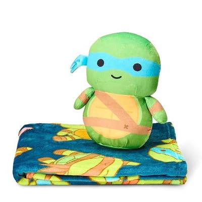 Northwest Teenage Mutant Ninja Turtles Plush Throw Blanket & TMNT Character Hugger Pillow Stuffed Animal Nogginz Travel Set 50 x 60 Inches