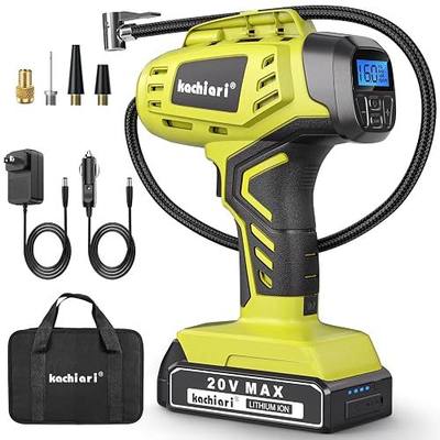 Tire Inflator Portable Air Compressor, 160PSI 20V Cordless Car Tire Pump, Rechargeable Battery Powered Air Compressor w/12V DC Adapter YELLOW-GREEN