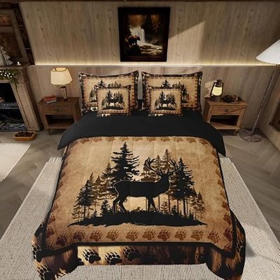 Feelyou Cute Deer Comforter Set with Sheets 7 Piece Queen Size for Girls