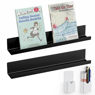 DTUQYX 2-Pack Metal Magnetic Book Shelf: Modern Industrial Style, 2 Shelves, 10 lbs Capacity, Magnetic Shelf for Whiteboard, Classroom & Office(Black)