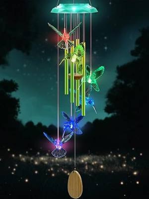 Wind Chimes,Hummingbird Solar Wind Chimes for Outside,Green Gradation Aluminum Tubes Deep Tone Memorial Wind Bell for Garden/Patio Mobiles Decorative Gifts for Mom, Wife, Grandma Neighbors(37" Long)