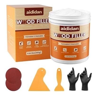 Wood Filler, Wood Putty, Wood Hole Filler, 16 Oz White Wood Repair Kit | Paintable & Stainable Wood Filler Putty, Wood Furniture Scratch Cracks Holes Repair, Exterior Wood Filler Water Resistant