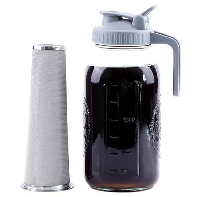 Cold Brew Coffee Maker 64 Oz Mason Jar Cold Brew Pitcher With Strainer Half Gallon Wide Mouth Glass Iced Coffee Maker With Spout Lids 2 Quart Glass Pitcher For Fridge, Sun Tea, Lemonade, Cold Brew