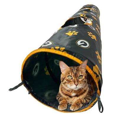 NFL Green Bay Packers Cat Tunnel Tube Toy with Plush Football Catnip and Feathers Collapsible Tunnel for Cats to Play, Peek and Hide, Sporty & Fun Cat Tunnel Toy with Team Logo All-Over Design!