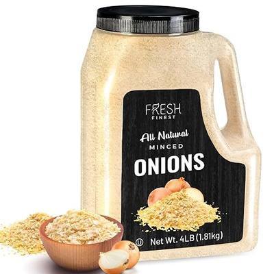Fresh Finest Minced Onions 4 lb. Bulk Dehydrated Onions, Kosher Certified, Non-GM Best for Vegetables, Meats, Rubs and Dressings, 4 LB (1.81kg)