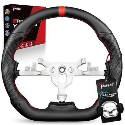 Full Nappa Leather Steering Wheel for Chevy Corvette C6 2006-2011 | D-Shaped Flat Bottom, Perforated Leather Grip, Red Stripe & Stitching, Fits for Base/Z06/ZR1/Grand Sport
