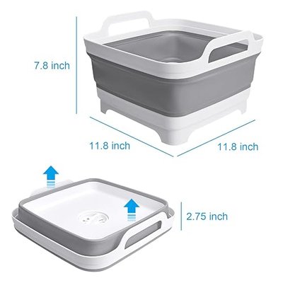 Collapsible Wash Basin 2.4 Gallon with Drain Plug for Baby Bottles | Premium PP Material,Space-Saving Foldable Design,Use for Kitchen, Camping, Laundry,Easy-Carry Handles,Leak-Proof Drain Plug