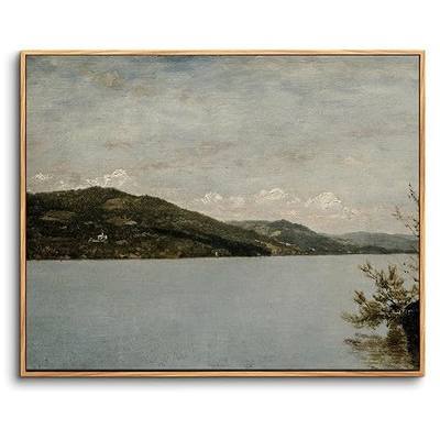 crmotu Framed Landscape Wall Art, Vintage Large Canvas Print, 24x36in | Wooden frame, ready to hang, hanging hardware included, lake landscape decor, living room, bedroom, bathroom, office, cabin