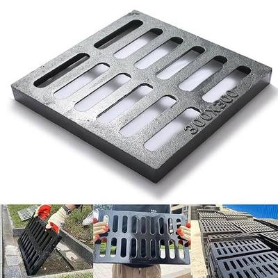 Cast Iron Drain Grate, 12 * 12in Heavy Duty Outdoor Drain Cover, B125 Class Channel Grate, Metal Sewer Grate, Black Square Drainage Grate for Concrete Floor, Yard, Driveway & Garage.