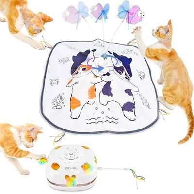 ORSDA Cat Toys for Indoor Cats, 5 in 1 Interactive Automatic Kitten Toys Rechargeable Electric Hide and Seek, Moving Feather, Whack-A-Mole, Spin Flying Teaser Wand Exercise Kicker, Gifts for Cat