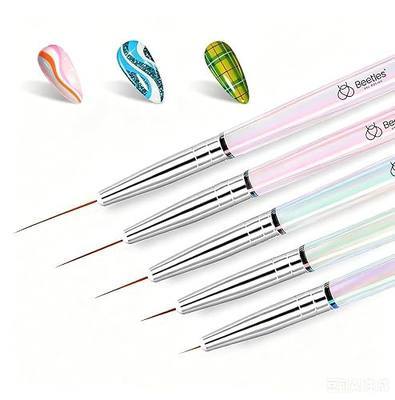 Beetles Nail Art Pens Brushes, 5pcs Nail Art Liner Brushes Set Painting | Nail Dotting Drawing Tool Metal Handle for Long Lines, Details, Fine Sizes 7/11/15/20/25mm Gift for Women