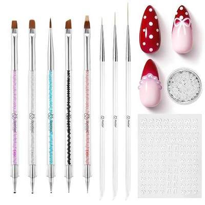 Beetles Nail Art Brushes 8pcs – Crystal Nail Art Tools Double-headed | Nails Dotting Tool, Striping Liner Brushes for Nails with Pearls Bowknot Stickers, DIY Home Salon Manicure Design Tools