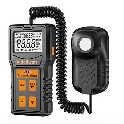 Quantum PAR Meter for LED Grow Light, VidalKraft Plants PPFD Meter with DLI | Daily light integral, cosine-corrected quantum sensor, 400–700nm spectrum, data logging, MAX/MIN/AVG analysis
