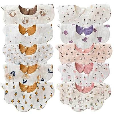 EllieHouse Baby Bibs for Girls Boys 10Pack Muslin Drool Teeth Drooling Teething Bibs Muslin Cotton for Infant Toddler