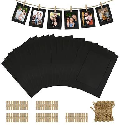 50Pcs 4x6 Paper Picture Frames, Hanging Photo Pictures with String Clips | Photo Hanger Hanging Display Wall Decor, DIY Kraft Picture Frame Bulk Craft Birthday Photo Banner for Picture Board