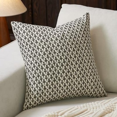 FIOUOVO Floral Pillow Covers 18x18 Pillow Cover Block Print Couch Pillows for Living Room Decorative Neutral Accent Throw Pillow Covers, 1PC, Charcoal Black