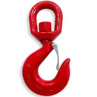 1PCS G80 Red Swivel Hook with Safety Latch, 5 Ton Lifting Eye Hook | 11000 Lbs working load, 360 degree rotating design, heavy lifting fitting for crane hoisting and port cargo transport