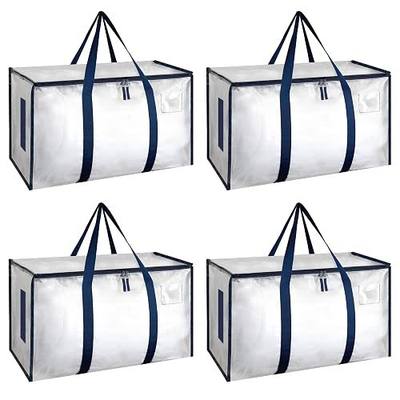 HealSmart 4 Pack Large Moving Bags with Zippers & Handles, Moving Supplies with lids, Heavy Duty Totes for Space Saving, Fold Flat, Moving and Storing, Clear