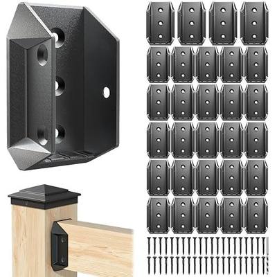 30 Pcs Heavy-Duty Aluminum Deck Railing Bracket Connectors for 2x4 (Actual 1 ½" x 3 ½") Wood Post, Outdoor Railing Connector with 180pcs Deck Screws for Wooden Stair Fence Railing
