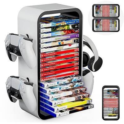 Allnice Universal Game Rack - Stores 19 Games, 4 Controller Holders, Organizes PS5/PS4/Xbox One/360/Series X/S/Switch & More