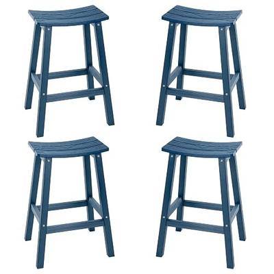 Weatherproof Bar Stools Set of 4, 28" Height Outdoor Bar Stools | Holds up to 400 lbs, Saddle Seat, Bar Height Stools for Patio, Garden, and Kitchen Island, Blue