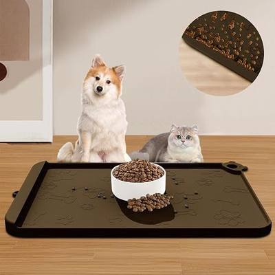 Dog Food Mat, Silicone Pet Feeding Mat With Residue Collection Pocket - Waterproof Bowl Mat for Cats and Dogs, Raised Edges, Hooks, Placemats for Food and Water