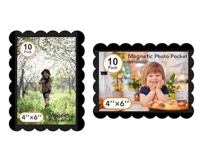 Magnetic Picture Frame, 10 Pack Magnetic Frame Reusable, Magnetic Photo Frames for Refrigerator 4x6” With Wavy Border, Refrigerator Magnets for Pictures Suitable Home, School, Office (Black)